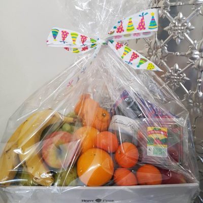 A fruit and wine hamper