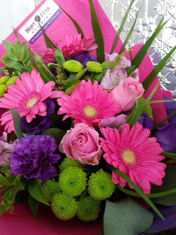 Bright pink and purple flowers.