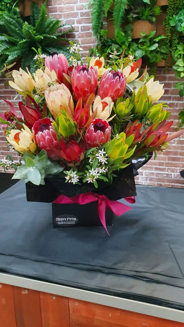 Arrangement of flowers in a box