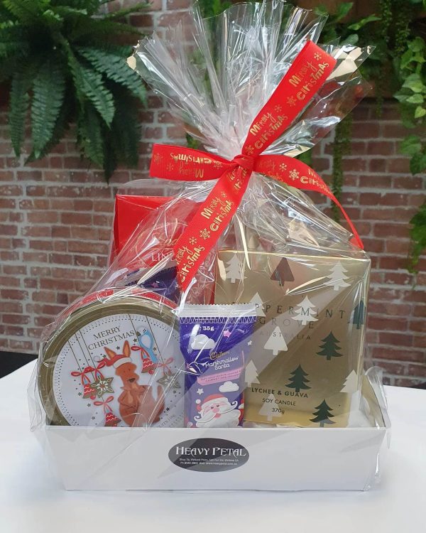 Christmas-themed hamper with candle