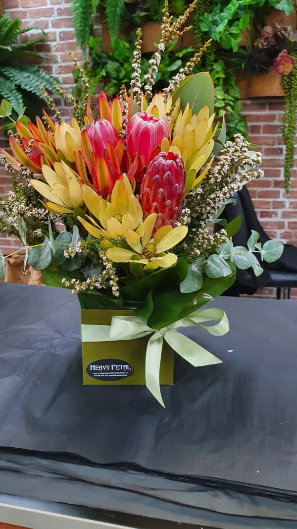 Arrangement of flowers in a box