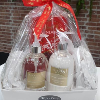 Hamper with chocolates and skincare products