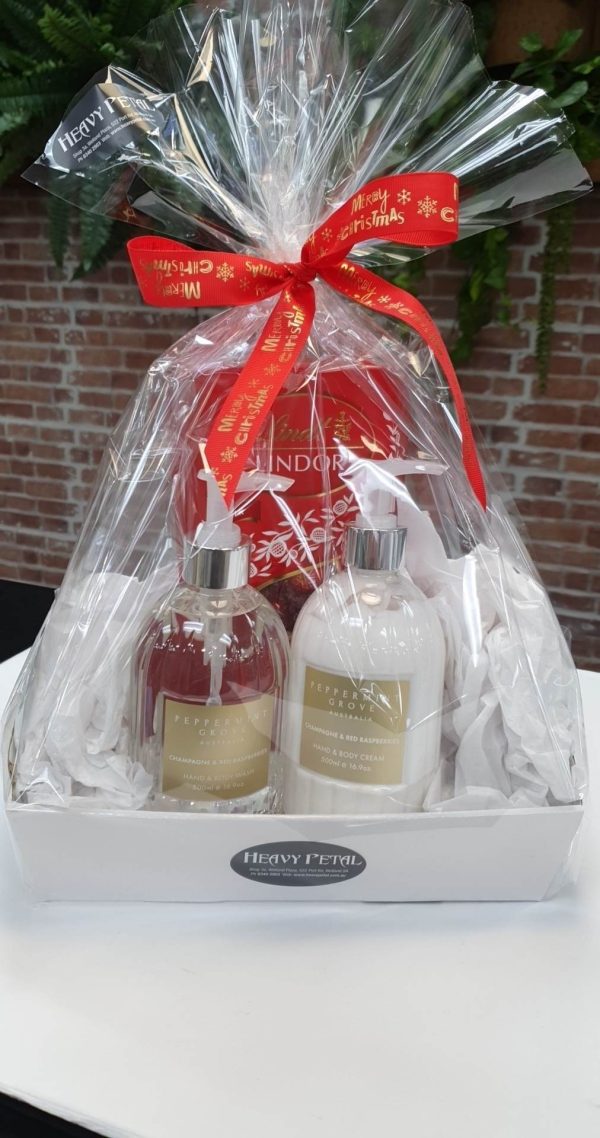 Hamper with chocolates and skincare products